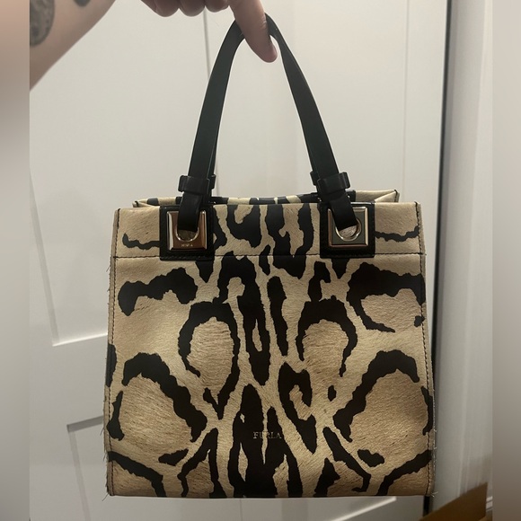 Furla Handbags - Furla Leopard Print Tote Bag - Black and Tan. Peeling inside***READ